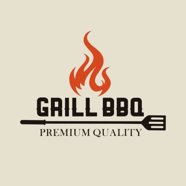 Mangal kömürü ızgarası hipster vintage logo vektör ikonu çizimi