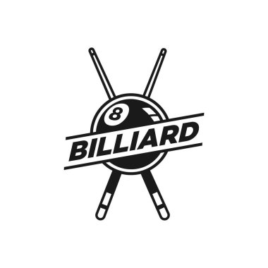 Bilardo logosu tasarım vektörü. Bilardo salonu için spor etiketleri. Bilardo kulübü logosu şablonu.