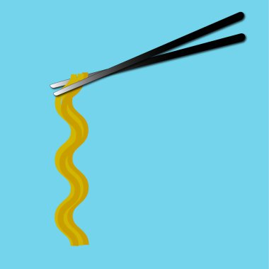 Erişte, bilgi grafikleri, web siteleri ve yazdırma medyası için uygun Asya yemek simgesi. Açık mavi arka planda çubuk ve eriştenin vektör simgesi.