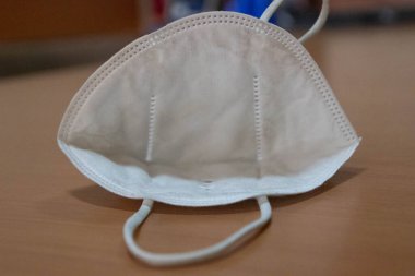 Maskenin arkası ve arka plan olarak ofis.