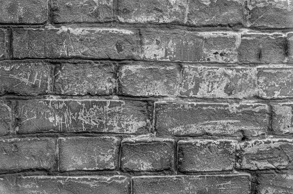 Macrofotografía Una Pared Textural Ladrillo Viejo Con Grietas Arañazos Fondo —  Fotos de Stock