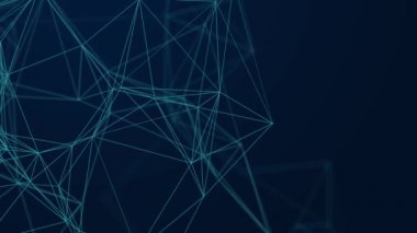 Soyut teknoloji fütüristik mavi arka plan pleksus parçacığı parlayan bağlantı çizgileri ve noktaları. İş kavramı. Tıp, Bilim, İletişim, İnternet, Müzik, Oyun. 3D animasyon, bilim kurgu. 4K UHD