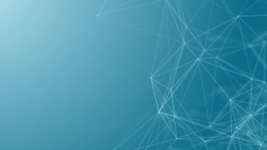Soyut teknoloji fütüristik mavi arka plan pleksus parçacığı parlayan bağlantı çizgileri ve noktaları. İş kavramı. Tıp, Bilim, İletişim, İnternet, Müzik, Oyun. 3D animasyon, bilim kurgu. 4K UHD