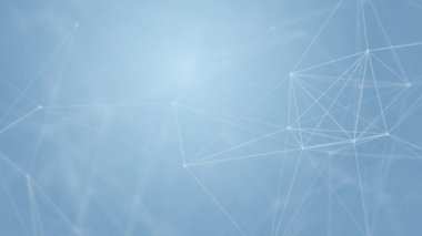 Soyut teknoloji fütüristik mavi arka plan pleksus parçacığı parlayan bağlantı çizgileri ve noktaları. İş kavramı. Tıp, Bilim, İletişim, İnternet, Müzik, Oyun. 3D animasyon, bilim kurgu. 4K UHD