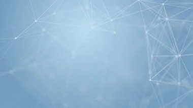 Soyut teknoloji fütüristik mavi arka plan pleksus parçacığı parlayan bağlantı çizgileri ve noktaları. İş kavramı. Tıp, Bilim, İletişim, İnternet, Müzik, Oyun. 3D animasyon, bilim kurgu. 4K UHD