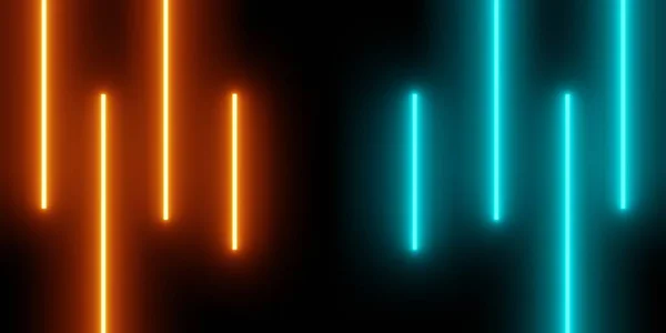 Rendering Orange Blue Glowing Vertical Lines Neon Light Abstract Background — Stock Photo, Image