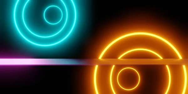 Återgivning Orange Blå Glödande Neon Ljus Abstrakt Cirkel Bakgrund Med — Stockfoto