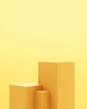 Boş altın podyumun 3 boyutlu tasviri minimum özet arka plan. Reklam tasarımı, kozmetik reklamları, gösteri, teknoloji, pankart, krem, moda, lüks. İllüzyon. Ürün sergisi. Boşluğu kopyala