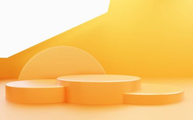Reklam tasarımı, kozmetik reklamları, şov, teknoloji, yemek, banner, krem, moda, çocuk, lüks, turuncu konsept, kopyalama alanı, 3d canlandırma, illüstrasyon için soyut podyum minimal arka plan gösterisi