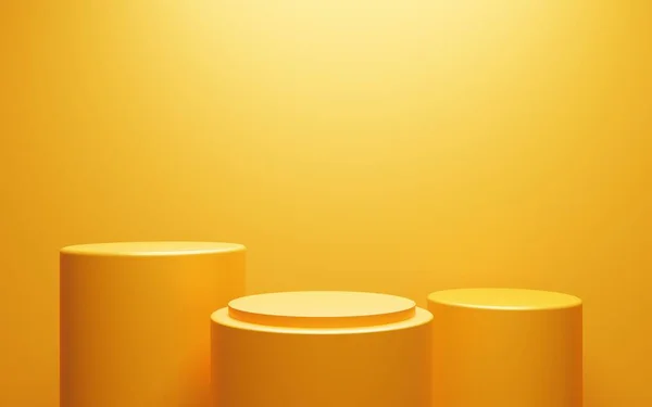 Renderização Vazio Amarelo Laranja Pódio Abstrato Fundo Mínimo Cena Para — Fotografia de Stock