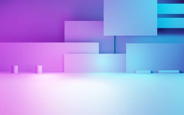 紫色和蓝色抽象几何背景的3D渲染 网络朋克的概念 化妆品 商业等领域的舞台 Sci Illustration 产品展示 — 图库照片