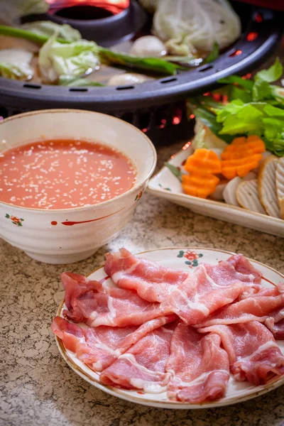 Sukiyaki Cibo Giapponese Shabu Shabu — Foto Stock