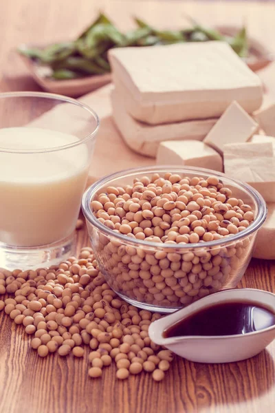 Sojabohnen Tofu Und Andere Sojaprodukte — Stockfoto