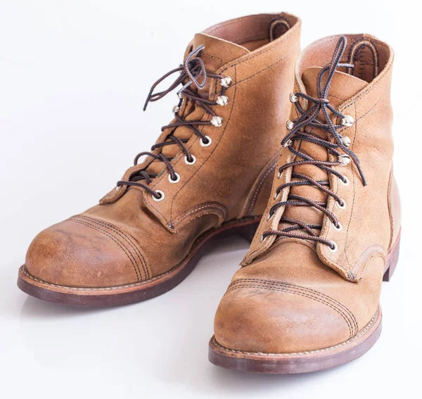 Bottes Travail Cuir Marron — Photo