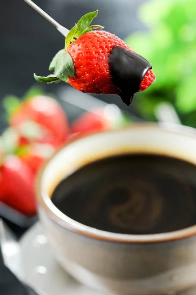 Fondue Chocolate Com Forno Mesa Madeira — Fotografia de Stock