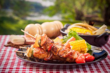 Yazın bahçede barbekü.