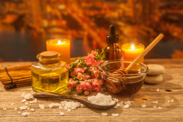 Aroma Wellness Behandlungen Auf Holz — Stockfoto