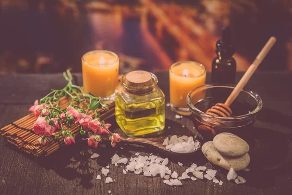 Aroma Wellness Behandlungen Auf Holz — Stockfoto