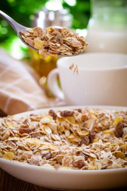 Yulaf ezmeli müsli kahvaltısı.