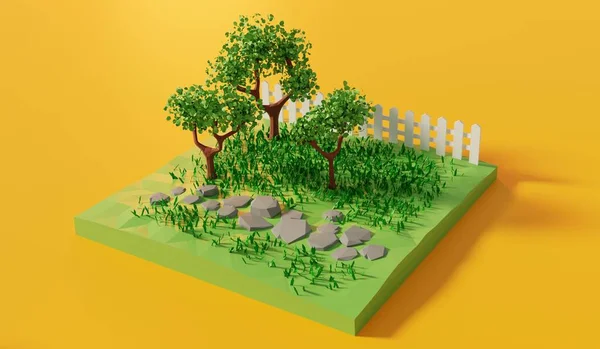 Низькокутна Ізометрична Модель Візуалізації Саду — стокове фото