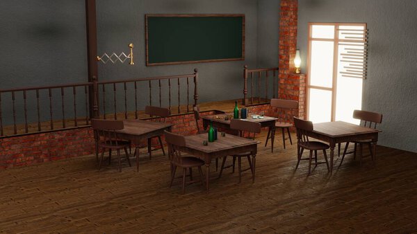 Interior of vintage bar model,3d rendering