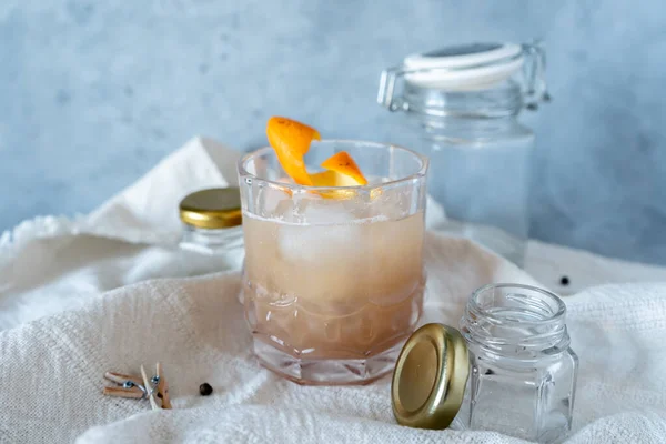 Glass Cup Banana Orange Cocktail Ice Cubes — Stock Photo, Image