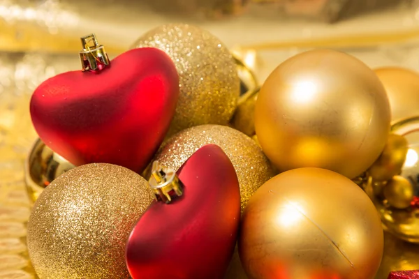 Christmas balls and hearts — Stock Photo, Image