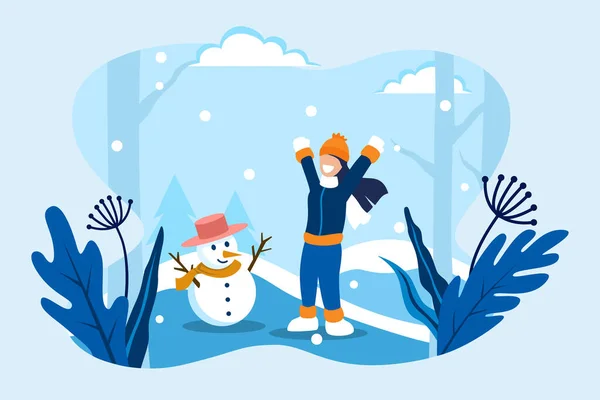 Плоская Иллюстрация Праздничного Дизайна Зимнего Сезона Поздравительной Открытки Баннера Целевой — стоковый вектор