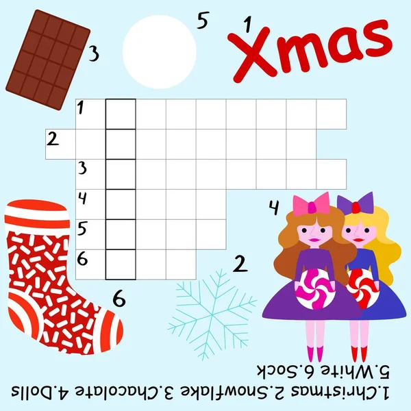 Crucigrama Navidad Simple Para Niños Stock Vector Ilustración Vacaciones Invierno — Archivo Imágenes Vectoriales
