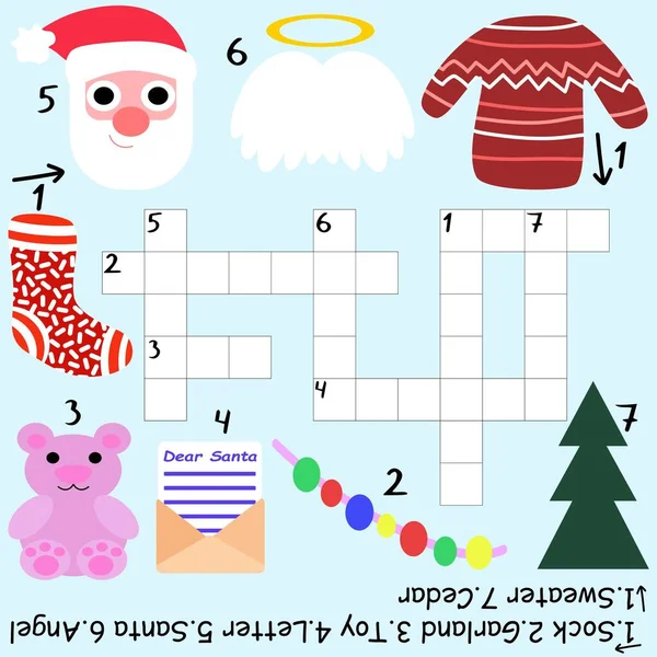 Weihnachtsmann Kreuzworträtsel Für Kinder Aktien Vektor Illustration Lustiges Lehrreiches Wortspiel — Stockvektor