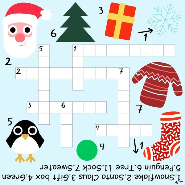 Crucigrama Invierno Vector Ilustración Juego Palabras Educativo Inglés Con Santa — Archivo Imágenes Vectoriales