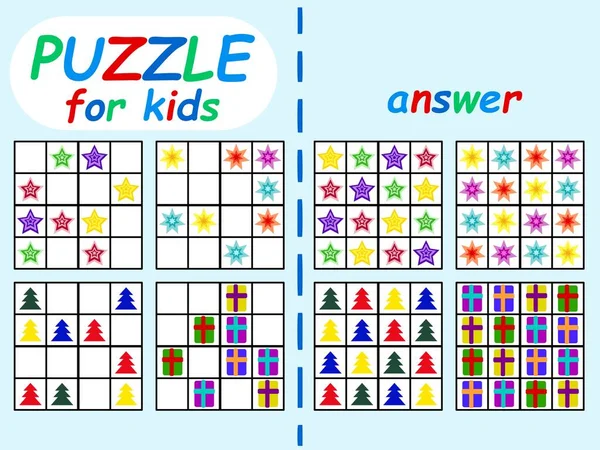 Sudoku Set Voor Kinderen Voorraad Vector Illustratie Grappige Educatieve Kleine — Stockvector