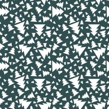 Kozalaklı kar ormanı pürüzsüz desen vektörü. Beyaz karlı çam ağaçları gelgit sularında izole edilmiş, yeşil, pürüzsüz desenler. Ev yapımı tekstil, duvar kağıdı ve daha fazlası için iki renkli doğal doku. Dizilerden biri.