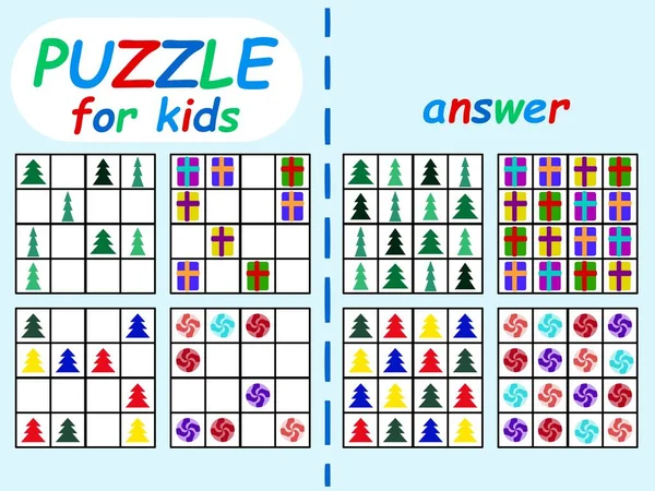 Winter Seizoen Sudoku Set Voor Kinderen Voorraad Vector Illustratie Educatieve — Stockvector