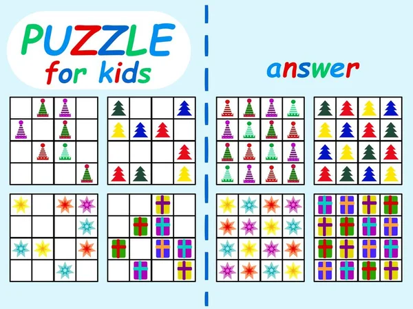 Sudoku Ensemble Avec Réponse Pour Saison Hiver Illustration Vectorielle Stock — Image vectorielle
