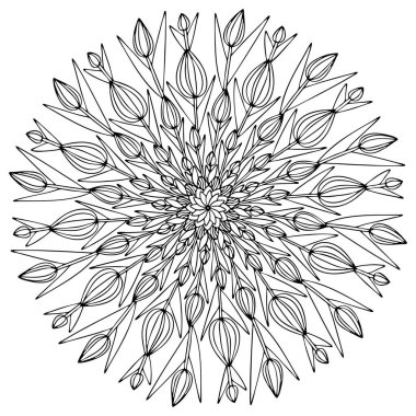 Küçük şirin laleler bahar mandala renklendirme sayfası vektörleri. Siyah ve beyaz botanik çiçekleri çizim yapar. Beyaz arka planda izole edilmiş zarif bahar mandala siyah ana hatları. Bir seri.