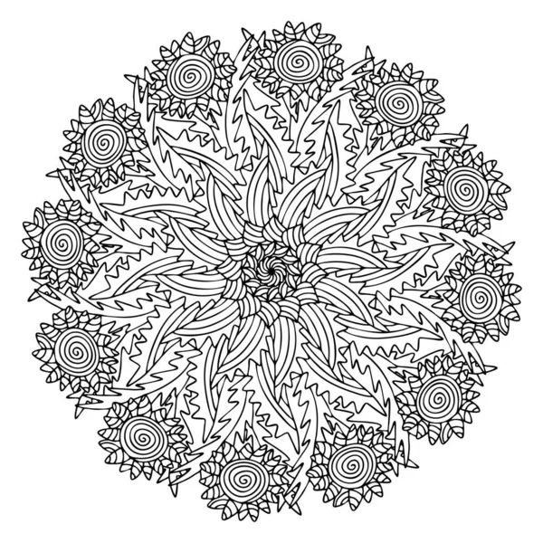 Plantes Herbacées Mandala Coloriage Pour Enfants Adultes Vecteur Funny Flossom — Image vectorielle