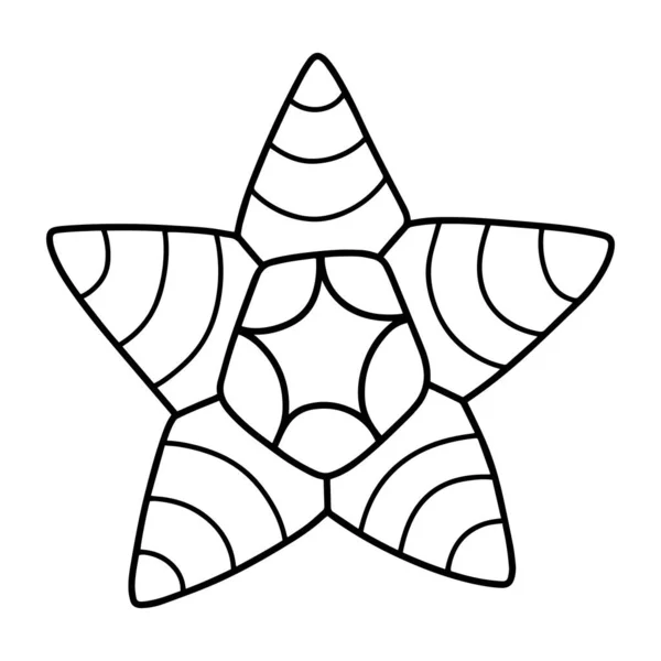 海星手绘彩色页 用于儿童鱼群矢量图解 简单条纹星鱼黑色轮廓孤立在白色 卡通涂鸦海星直线矢量图解 — 图库矢量图片