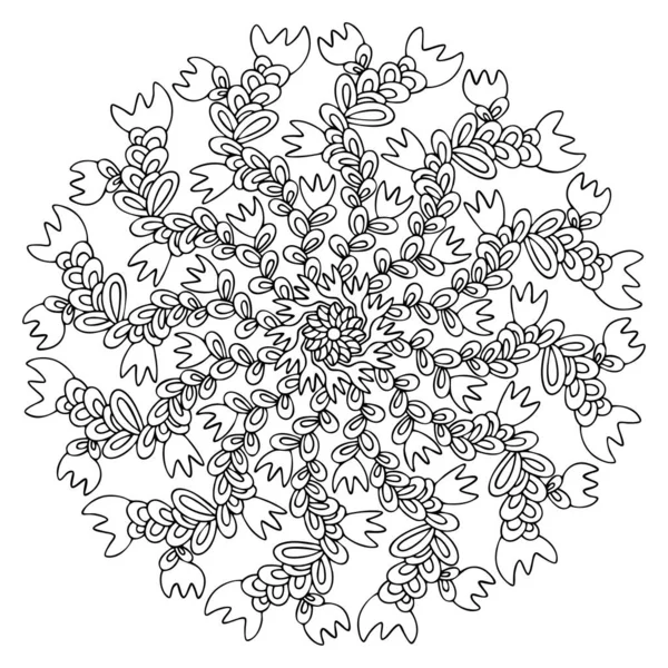Φαντασία Φυτό Και Λουλούδια Mandala Χρωματισμός Σελίδα Απόθεμα Διανυσματική Απεικόνιση — Διανυσματικό Αρχείο