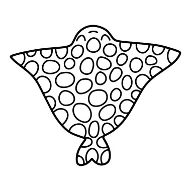 Stingray el çizimi siyah doğrusal beyaz izole hisse senedi çizimi. Deniz temalı çocuklar için Batoidea balık boyama sayfası. Daire çizen alışılmadık bir deniz yaratığı komik bir karakter görür.