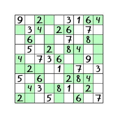 Çocuklar için Sudoku oyunu stok vektör illüstrasyonu. Tek sayılar beyaz hücrelerde ve çift sayılar yeşil hücrelerde sudoku bulmacasını tamamla. Çocuklar ve yeni başlayanlar için komik mantık oyunu