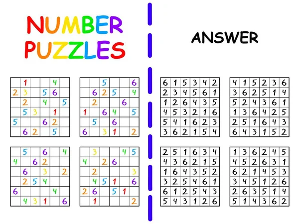 Quatre Sudoku Pour Enfants Avec Réponse Illustration Vectorielle Colorée Facile — Image vectorielle