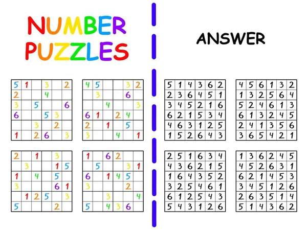 Sudoku Ensemble Avec Réponse Page Activité Colorée Pour Les Écoliers — Image vectorielle