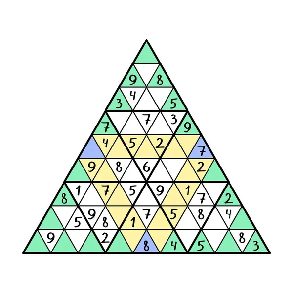 Triangle Sudoku Page Activité Imprimable Illustration Vectorielle Insolite Nombre Coloré — Image vectorielle