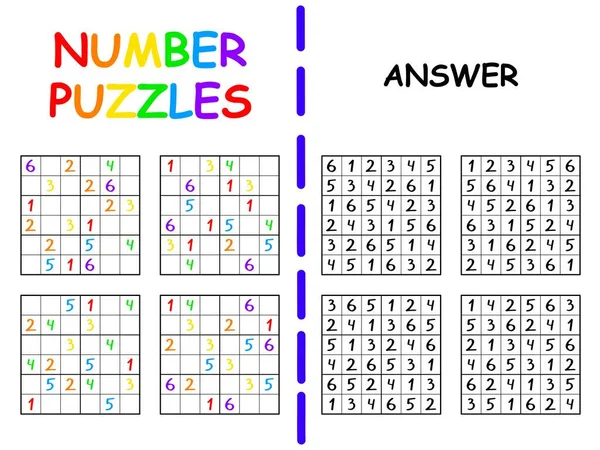 Set Sudoku Coloré Par Pour Enfants Avec Illustration Vectorielle Réponse — Image vectorielle