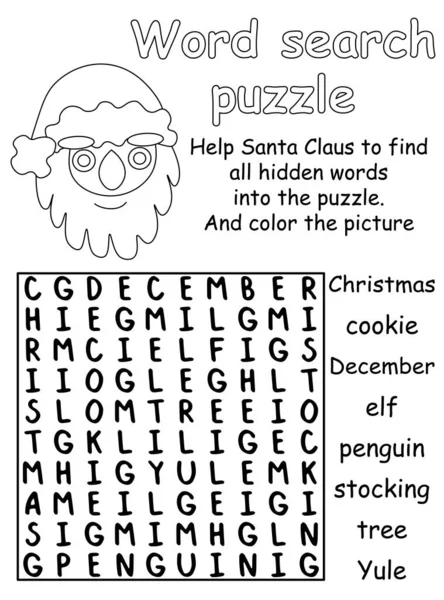 Kerst Woord Zoeken Puzzel Zwart Wit Activiteit Pagina Vector Illustratie — Stockvector