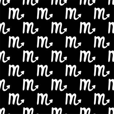 Beyaz Akrep burcunun işaretleri siyah, pürüzsüz desen vektöründe. El çizimi burçlar astrolojik semboller düzenli siyah beyaz desenler