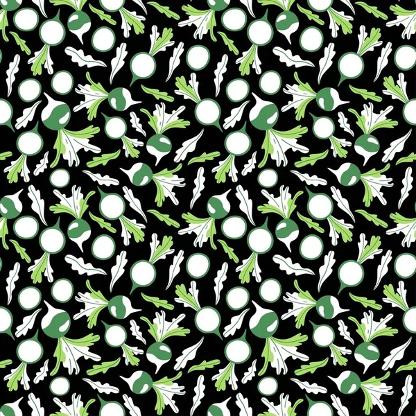 Редисовый Бесшовный Узор Вектору Зеленого Черного Белого Цветов Ручной Рисунок — стоковый вектор