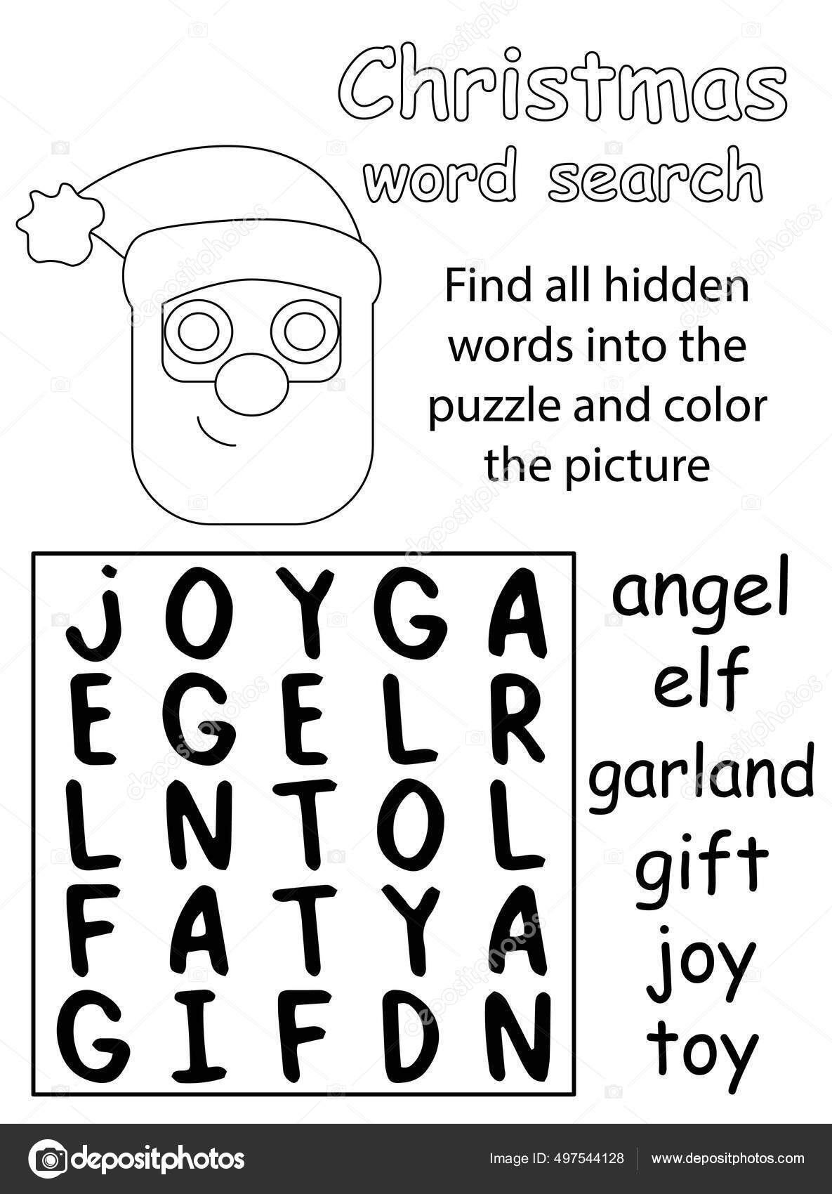 Puzzle de búsqueda de palabras navideñas para niños vector blanco