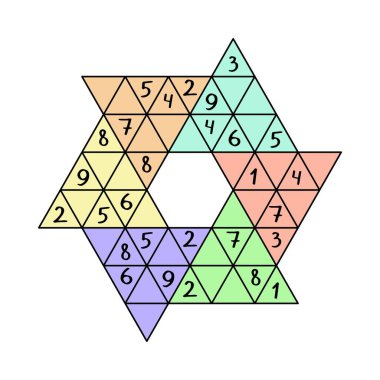 Yıldız sudoku oyunu renkli sayfa vektör çizimi
